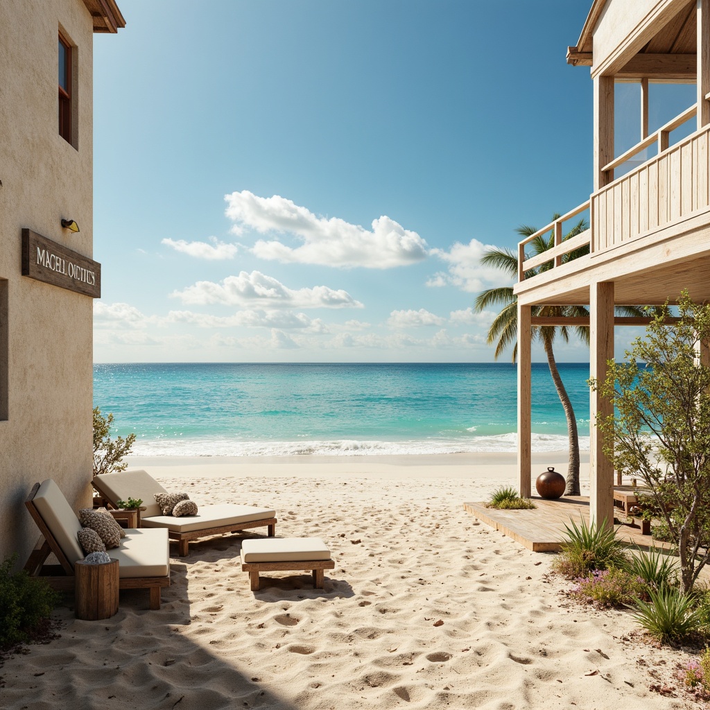 Prompt: Soft sandy shores, gentle ocean breeze, serene coastal atmosphere, warm beige tones, calming blues, whites, and creams, weathered wood accents, natural textures, driftwood furniture, nautical ropes, shells, pebbles, sea glass, vintage beach signs, distressed finishes, sunny day, soft warm lighting, shallow depth of field, 3/4 composition, panoramic view, realistic textures, ambient occlusion.