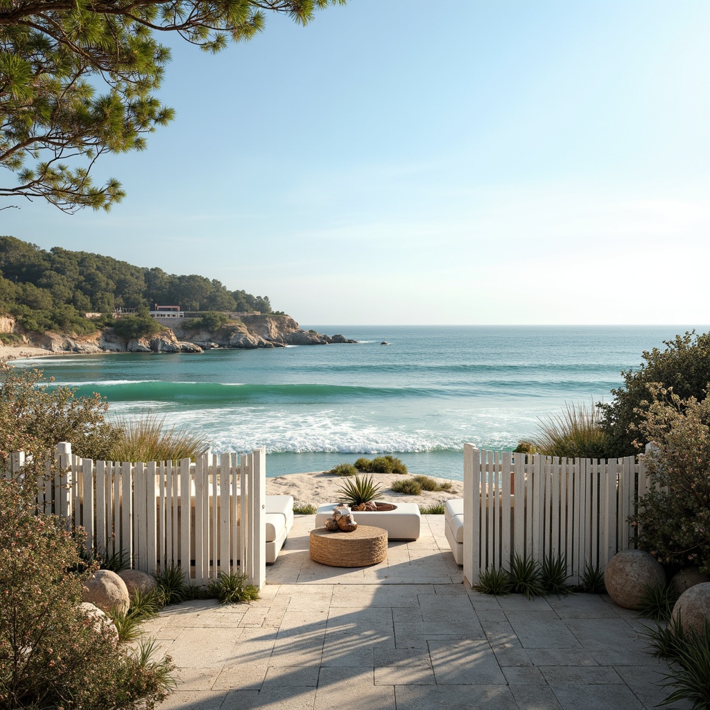 Prompt: Seaside coastal cottage, soft serene ocean views, calming turquoise waves, driftwood accents, natural weathered textures, whitewashed wooden fences, sandy dune-inspired neutrals, sea-salt infused hues, misty morning light, warm sunny afternoons, shallow depth of field, 1/1 composition, realistic water effects, ambient occlusion.