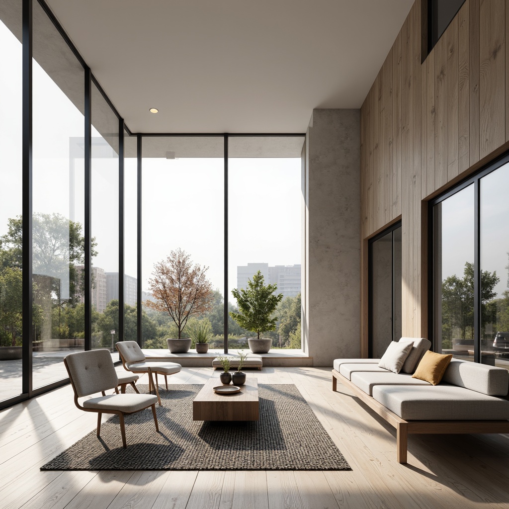 Prompt: Minimalist home interior, monochromatic color scheme, sleek low-profile furniture, functional storage solutions, Scandinavian-inspired decor, natural wood accents, industrial-chic metal frames, geometric-patterned rugs, floor-to-ceiling windows, abundant natural light, soft warm glow, shallow depth of field, 3/4 composition, realistic textures, ambient occlusion.