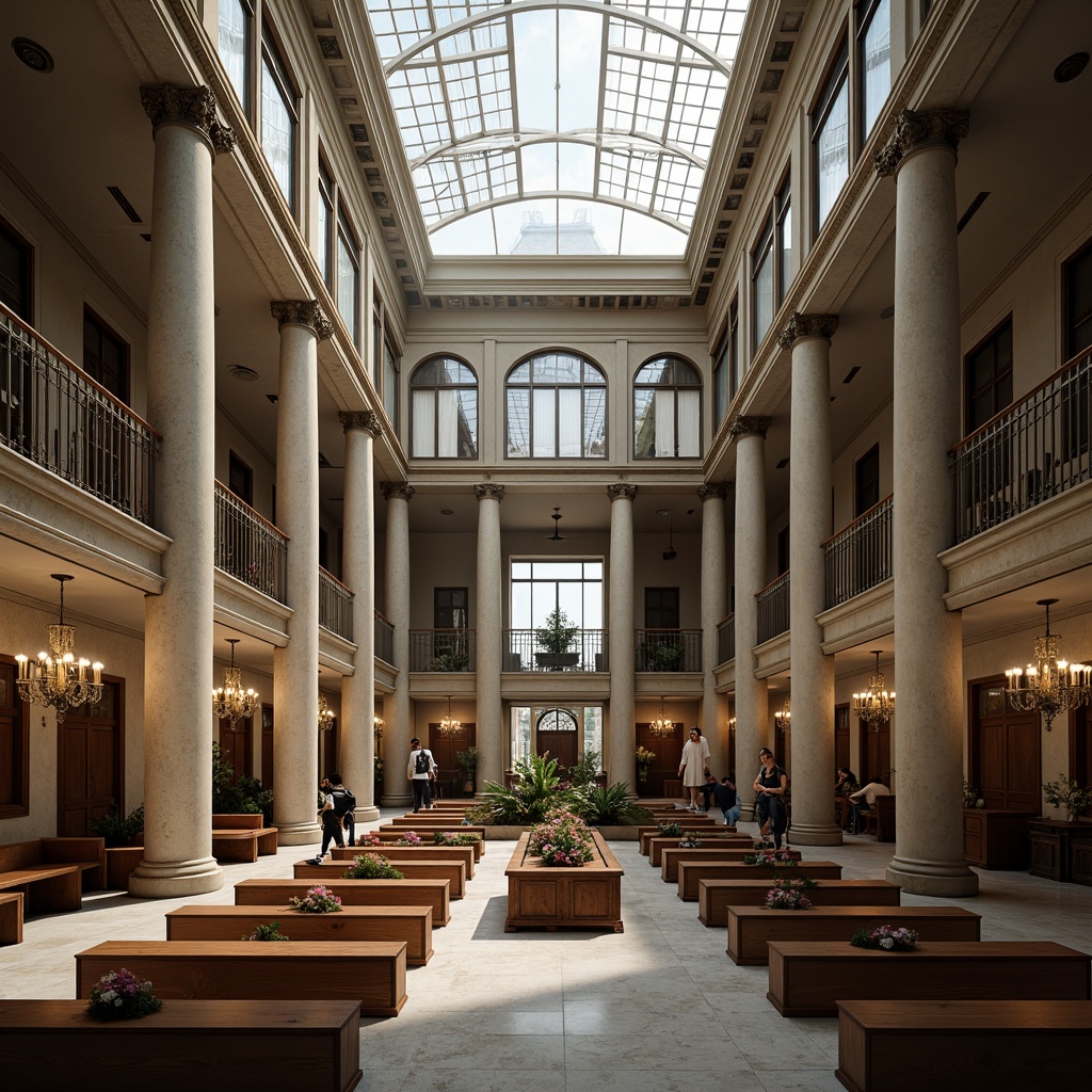 Prompt: Grand courthouse interior, high ceilings, ornate chandeliers, marble floors, wooden benches, majestic columns, natural light pouring in, large windows, glass skylights, clerestory windows, soft warm illumination, gentle shadows, 1/2 composition, realistic textures, ambient occlusion.