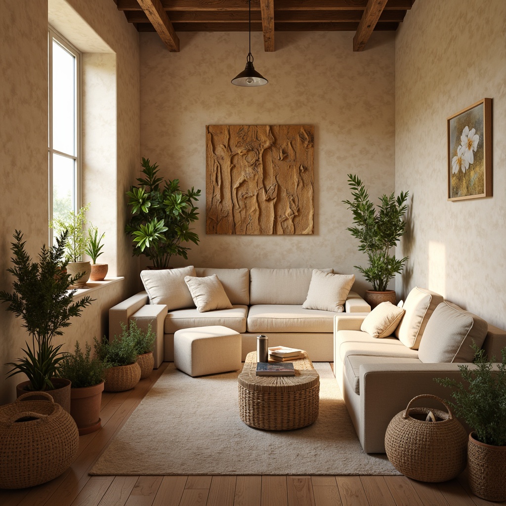 Prompt: Cozy nook, warm beige walls, plush velvet furniture, soft golden lighting, calming natural textures, woven baskets, rustic wooden accents, earthy terracotta pots, lush greenery, delicate floral patterns, soothing pastel hues, creamy whites, gentle gray tones, warm beige rugs, inviting reading nooks, comfortable seating areas, relaxing ambiance, subtle shadows, shallow depth of field, 1/1 composition, realistic textures, ambient occlusion.