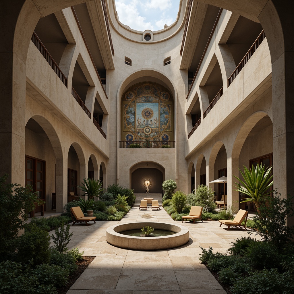 Prompt: Ancient monastery, futuristic architecture, curved lines, minimalist decor, sacred artifacts, ornate tapestries, vaulted ceilings, grand archways, solemn atmosphere, peaceful courtyard, serene fountain, lush greenery, ambient mist, soft warm lighting, shallow depth of field, 3/4 composition, panoramic view, realistic textures, ambient occlusion, metallic accents, neon lights, holographic projections, augmented reality interfaces, virtual prayer rooms, futuristic pews, sacred geometry patterns.