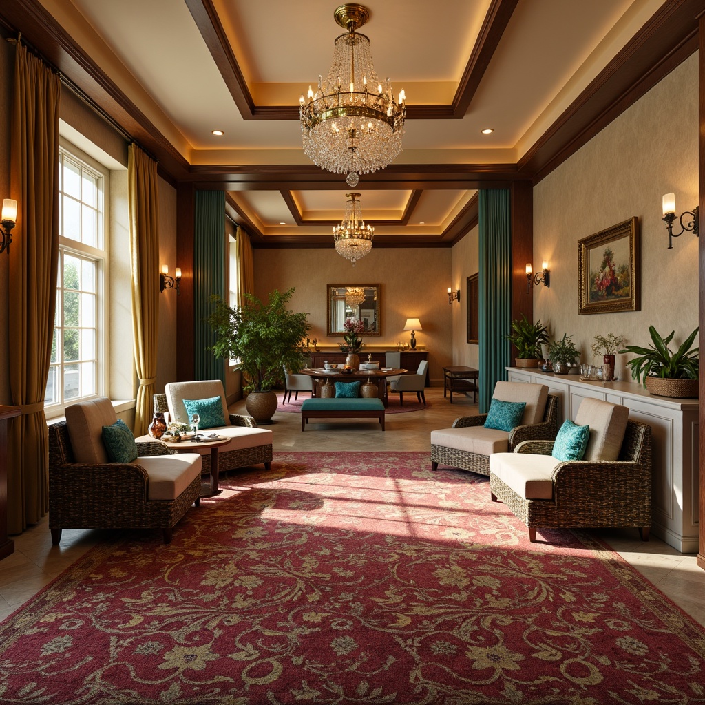 Prompt: Richly textured rug, velvety soft couch, warm beige walls, luxurious golden lighting, ornate wooden furniture, elegant marble countertops, lavish crystal chandeliers, plush throw pillows, vibrant turquoise accents, natural woven baskets, earthy terracotta pots, sophisticated gray tones, inviting cozy nooks, dramatic floor-to-ceiling drapes, sumptuous silk fabrics, radiant warm glow, shallow depth of field, 1/1 composition, realistic textures, ambient occlusion.