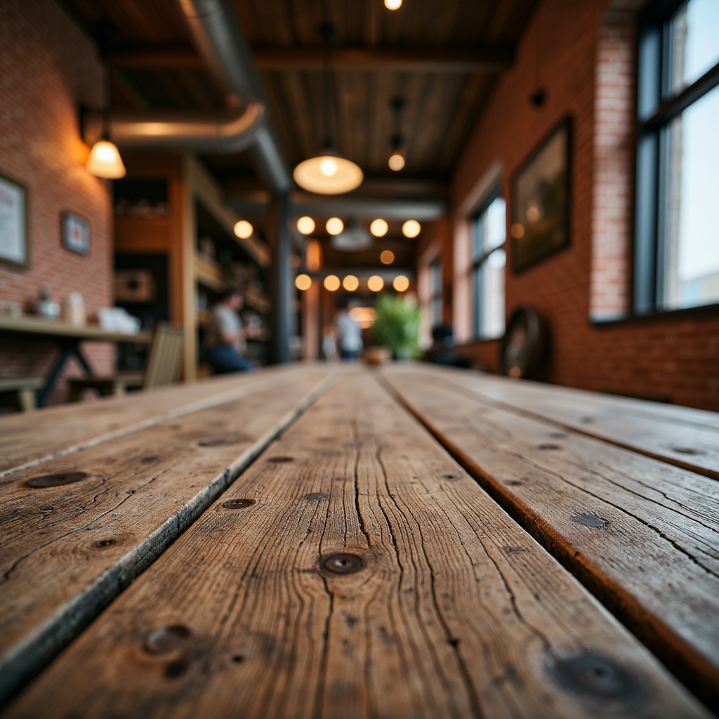 Prompt: Reclaimed wood planks, distressed finishes, earthy tone colors, natural textures, rough-hewn wooden accents, exposed brick walls, industrial metal beams, vintage decor elements, rustic charm, warm ambiance, cozy atmosphere, soft warm lighting, shallow depth of field, 3/4 composition, realistic textures, ambient occlusion.