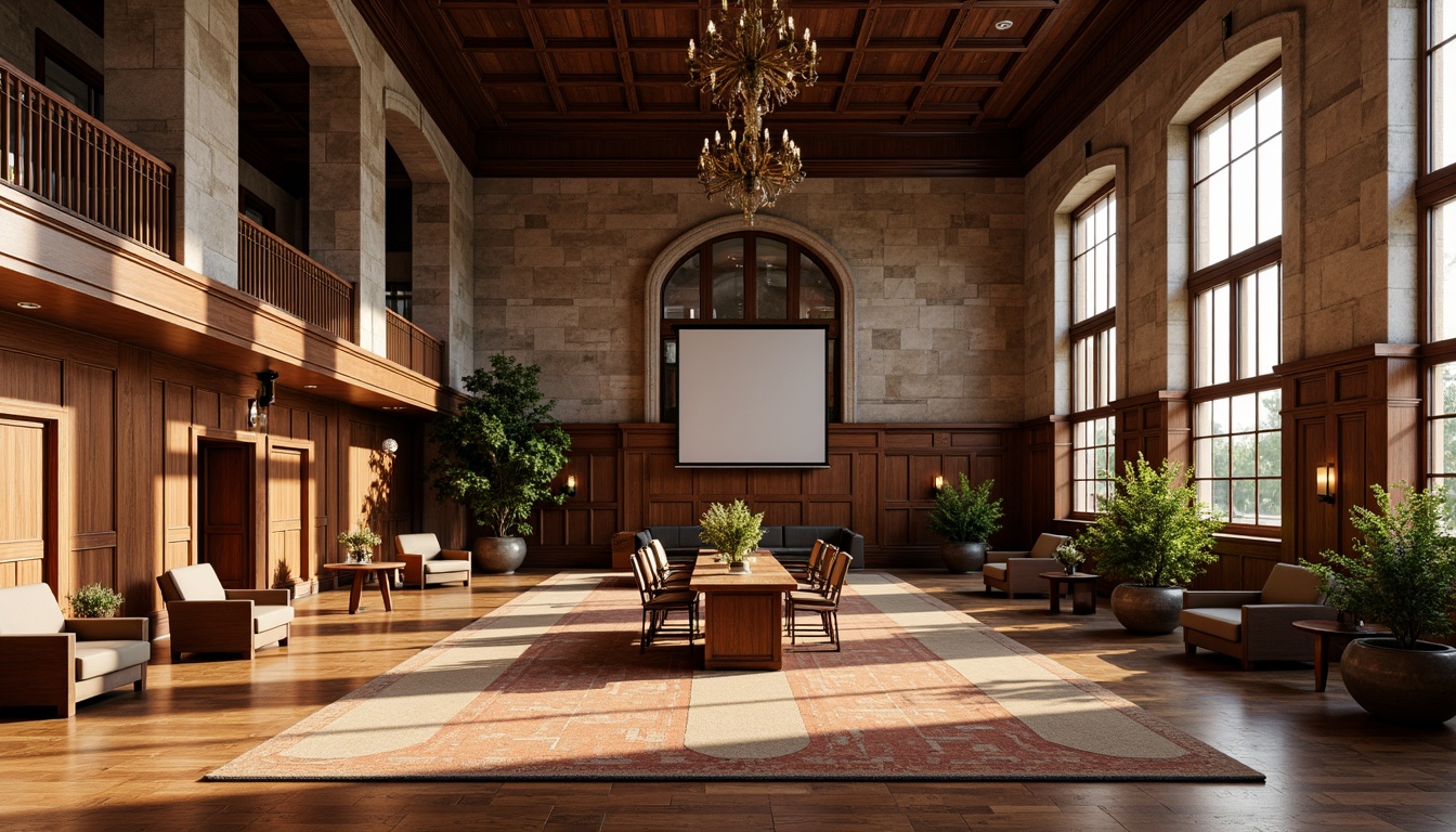 Prompt: Polished wooden floors, academic institution setting, traditional lecture halls, elegant oak paneling, refined stone walls, sophisticated furniture arrangements, abundant natural light, subtle color palette, richly textured rugs, ornate chandeliers, classic architectural details, symmetrical composition, shallow depth of field, 1/2 composition, warm soft lighting, realistic wood grain textures.