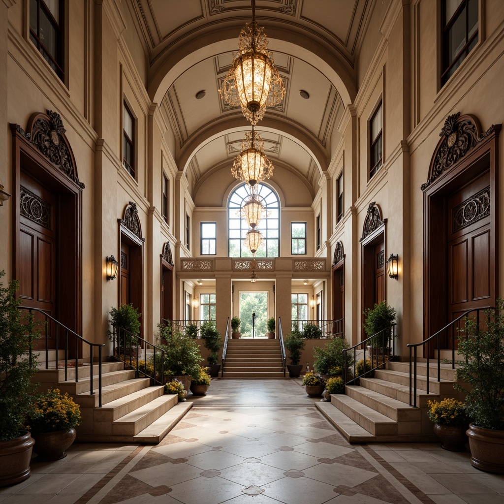 Prompt: Elegant mansion, ornate facades, grand entranceways, intricately carved wooden doors, ornamental ironwork, lavish chandeliers, sweeping staircases, polished marble floors, tall ceilings, large windows, classical columns, symmetrical architecture, harmonious proportions, subtle warm lighting, soft focus effect, 1/2 composition, atmospheric perspective, realistic textures, ambient occlusion.