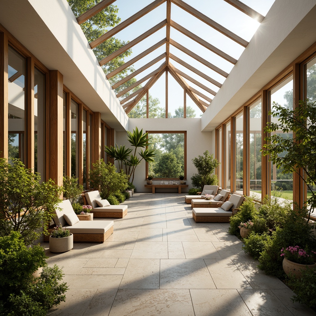 Prompt: Sun-drenched sunroom, large windows, sliding glass doors, high ceilings, skylights, clerestory windows, transparent roof panels, minimalist decor, natural materials, wooden accents, stone flooring, lush greenery, potted plants, vibrant flowers, airy atmosphere, soft warm lighting, shallow depth of field, 1/1 composition, panoramic view, realistic textures, ambient occlusion.