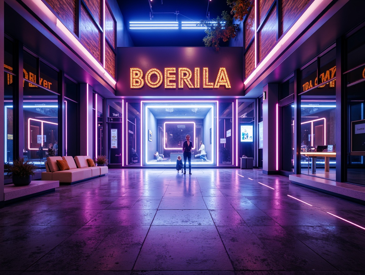 Prompt: Vibrant digital illustration, futuristic neon lights, electric blue accents, metallic silver tones, deep charcoal backgrounds, pastel pink highlights, warm golden textures, soft peach gradients, rich purple shades, iridescent effects, 3D rendering, high-contrast colors, bold typography, minimalist compositions, atmospheric lighting, subtle animations.