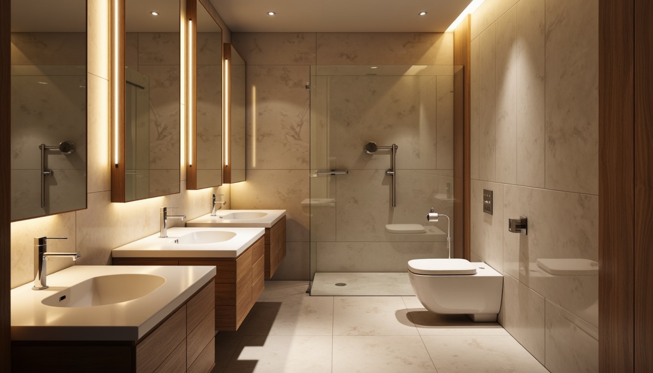 Prompt: Simple powder room, soft warm glow, delicate glass fixtures, subtle LED strips, minimalist chrome accents, sleek marble countertops, elegant wall-mounted sinks, refined wooden cabinetry, natural stone flooring, calm ambiance, serene atmosphere, gentle diffused lighting, 1/2 composition, shallow depth of field, realistic textures, ambient occlusion.