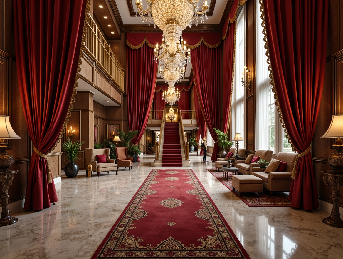 Prompt: Opulent mansion, lavish interior, rich velvet drapes, crystal chandeliers, polished marble floors, ornate gold accents, soft plush carpets, luxurious leather upholstery, intricate wooden paneling, grand staircases, majestic columns, warm ambient lighting, shallow depth of field, 1/2 composition, high-end furniture pieces, metallic sheen, subtle texture overlays, realistic reflections.