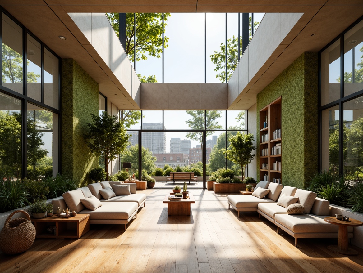 Prompt: Spacious open-plan living area, natural ventilation, abundant sunlight, polished wooden floors, minimalist decor, functional furniture, cozy reading nooks, built-in shelving, green walls, urban oasis, modern architecture, large windows, sliding glass doors, serene ambiance, soft warm lighting, shallow depth of field, 3/4 composition, panoramic view, realistic textures, ambient occlusion.