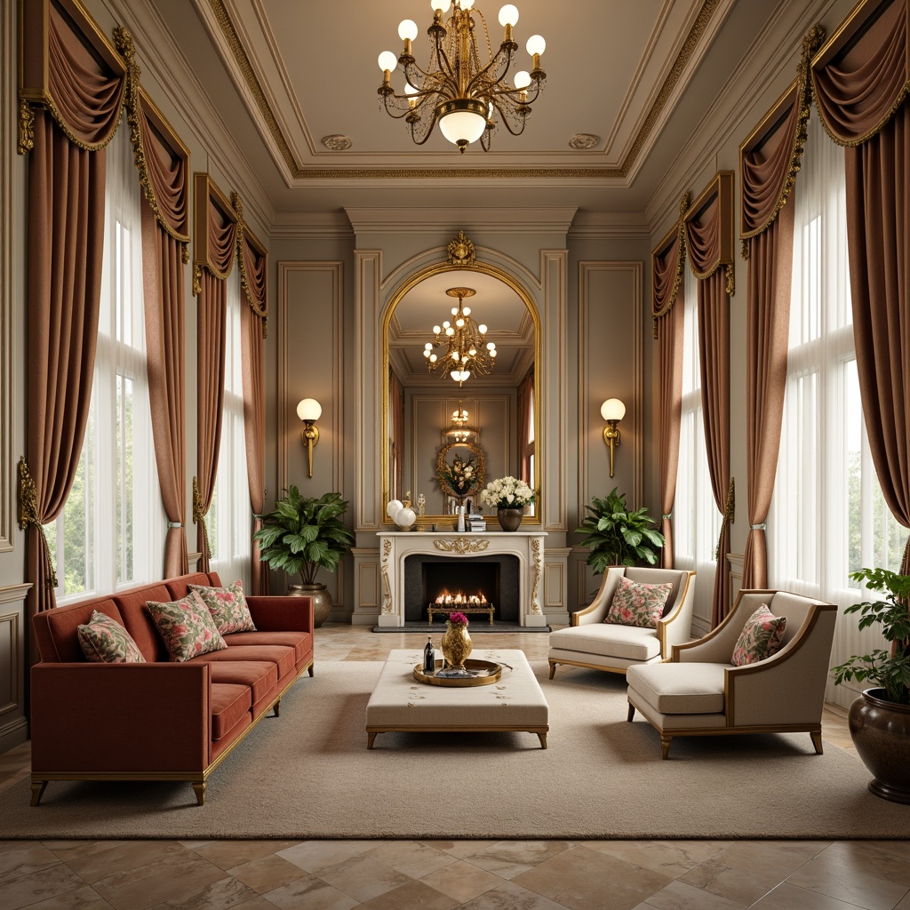 Prompt: Elegant classic interior, rich wood tones, ornate moldings, velvet upholstery, gilded accents, soft cream walls, warm beige floors, opulent chandeliers, lavish drapery, subtle gold leafing, intricate carvings, refined marble surfaces, sophisticated neutral palette, muted sage green, dusty rose pink, warm terracotta, creamy whites, rich walnut browns, dramatic chiaroscuro lighting, cinematic 3/4 composition, realistic textures, ambient occlusion.