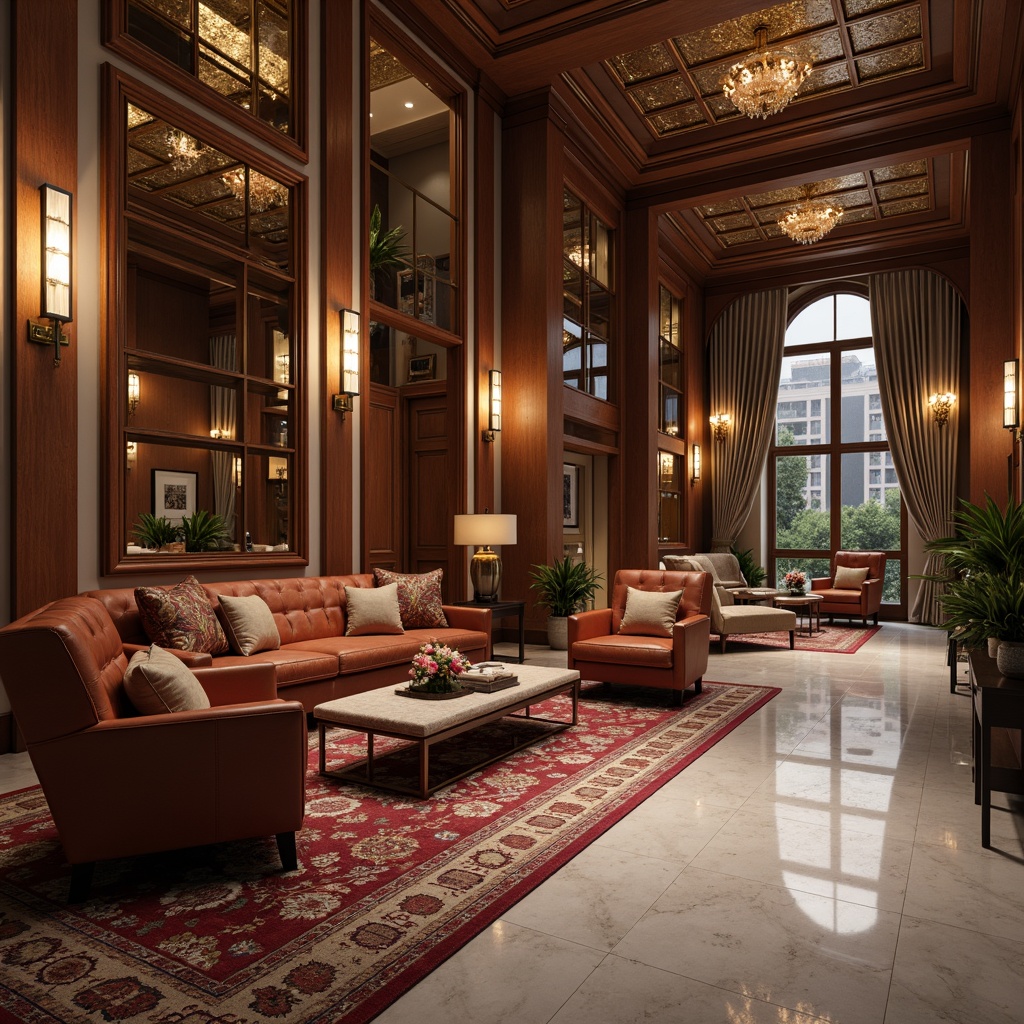 Prompt: Luxurious interior, rich wood paneling, polished marble floors, velvety soft furnishings, plush area rugs, metallic accents, ornate moldings, crystal chandeliers, lavish textiles, tufted upholstery, glossy lacquer finishes, sophisticated color palette, warm ambient lighting, shallow depth of field, 1/1 composition, realistic reflections, detailed normal maps.