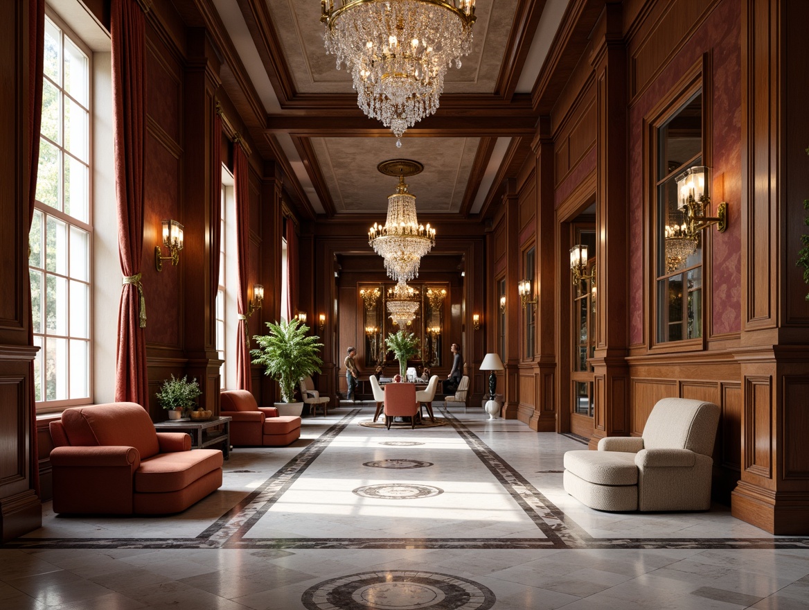 Prompt: Elegant mansion, luxurious furnishings, rich wood tones, marble flooring, crystal chandeliers, velvet drapes, ornate mirrors, antique furniture pieces, sophisticated color palette, neutral background, subtle texture variations, soft warm lighting, shallow depth of field, 1/1 composition, realistic reflections, ambient occlusion.