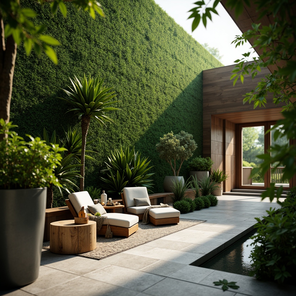 Prompt: Lush green walls, vibrant tropical plants, natural stone floors, wooden accents, modern minimalist decor, sleek metal planters, subtle lighting, soft warm ambiance, shallow depth of field, 3/4 composition, realistic textures, ambient occlusion, serene indoor oasis, peaceful atmosphere, calming water features, elegant furniture, luxurious fabrics, earthy color palette, organic shapes, creative use of negative space.