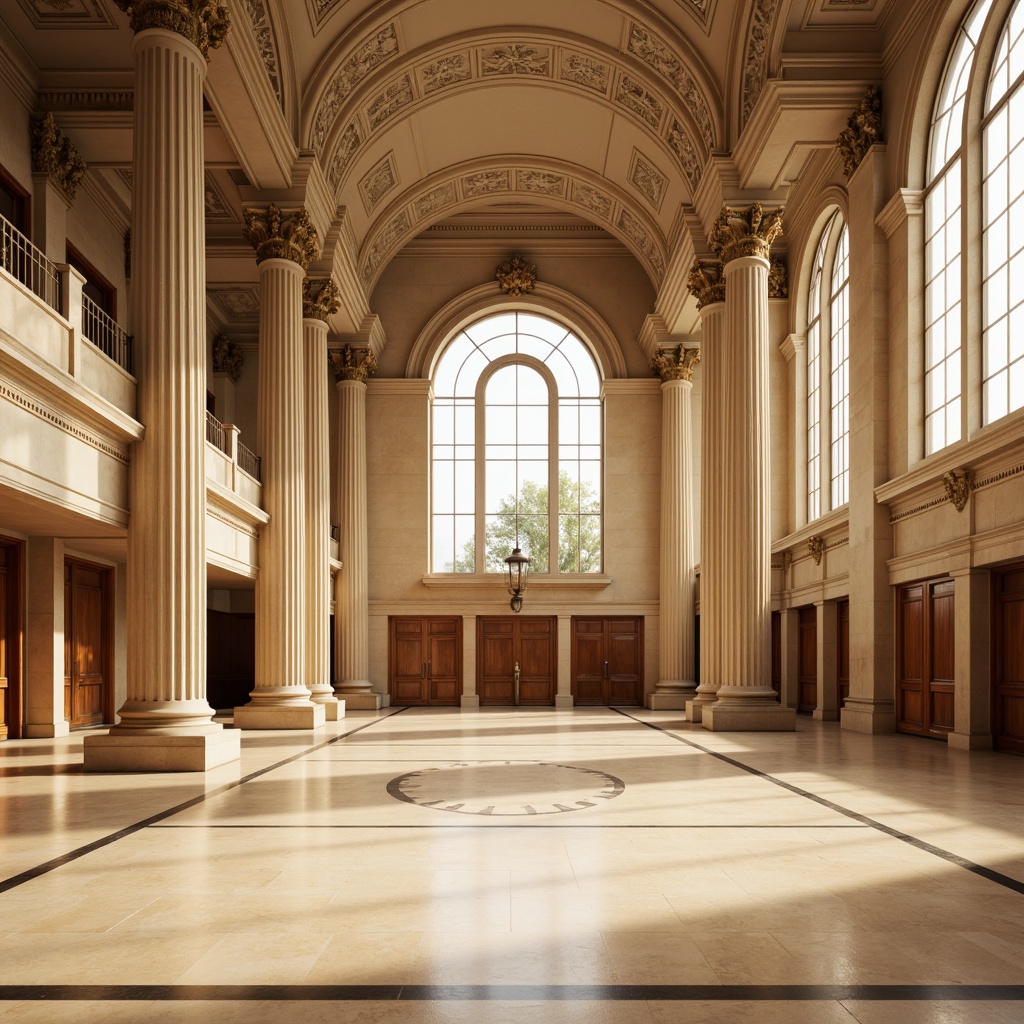 Prompt: Elegant gymnasium interior, ornate pilasters, classical columns, rich wood paneling, creamy marble floors, intricate moldings, grand archways, high ceilings, large windows, natural light pouring in, warm beige walls, subtle texture details, soft warm lighting, shallow depth of field, 3/4 composition, realistic textures, ambient occlusion.Please let me know if this meets your expectations!