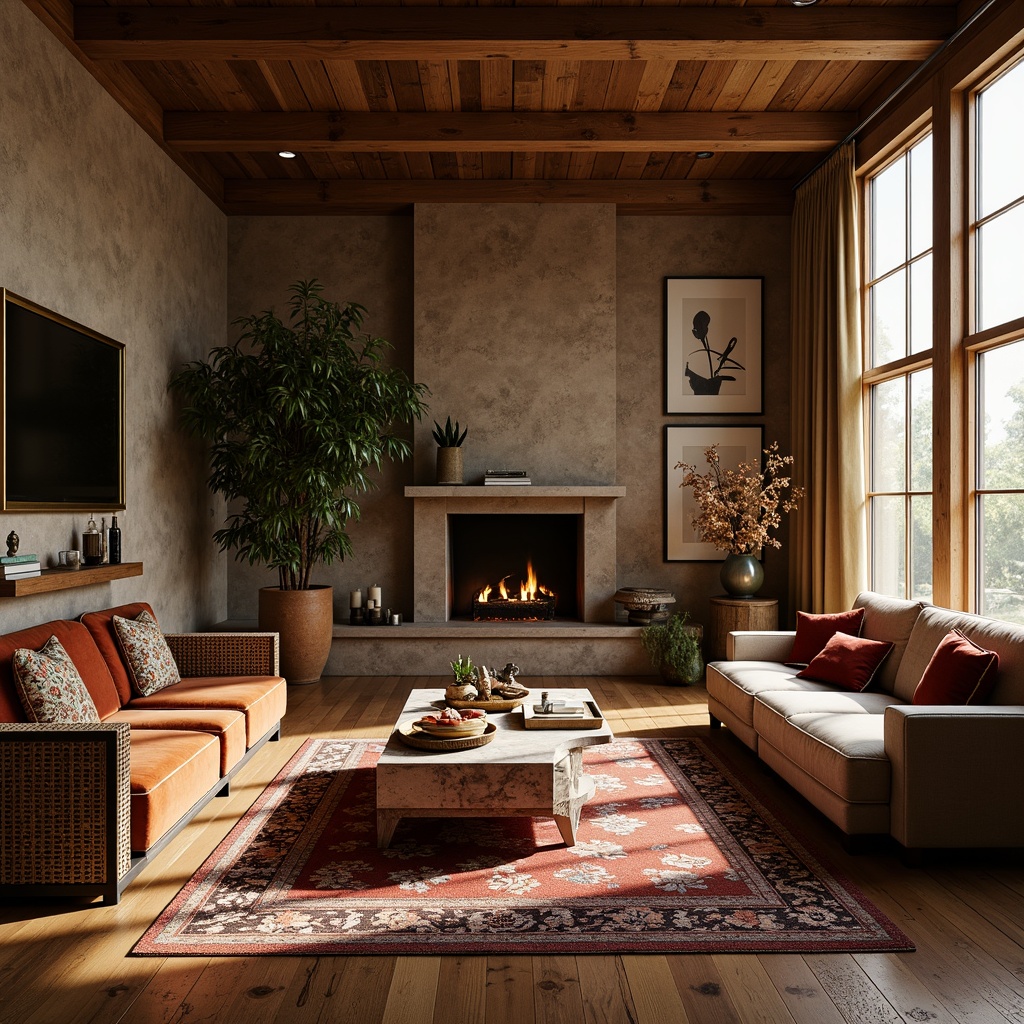 Prompt: Luxurious living room, rich wood flooring, plush area rugs, velvet sofas, marble coffee tables, ornate metal accents, warm golden lighting, subtle texture variations, organic natural materials, earthy color palette, cozy atmosphere, inviting ambiance, 1/1 composition, softbox lighting, realistic reflections, detailed normal maps.