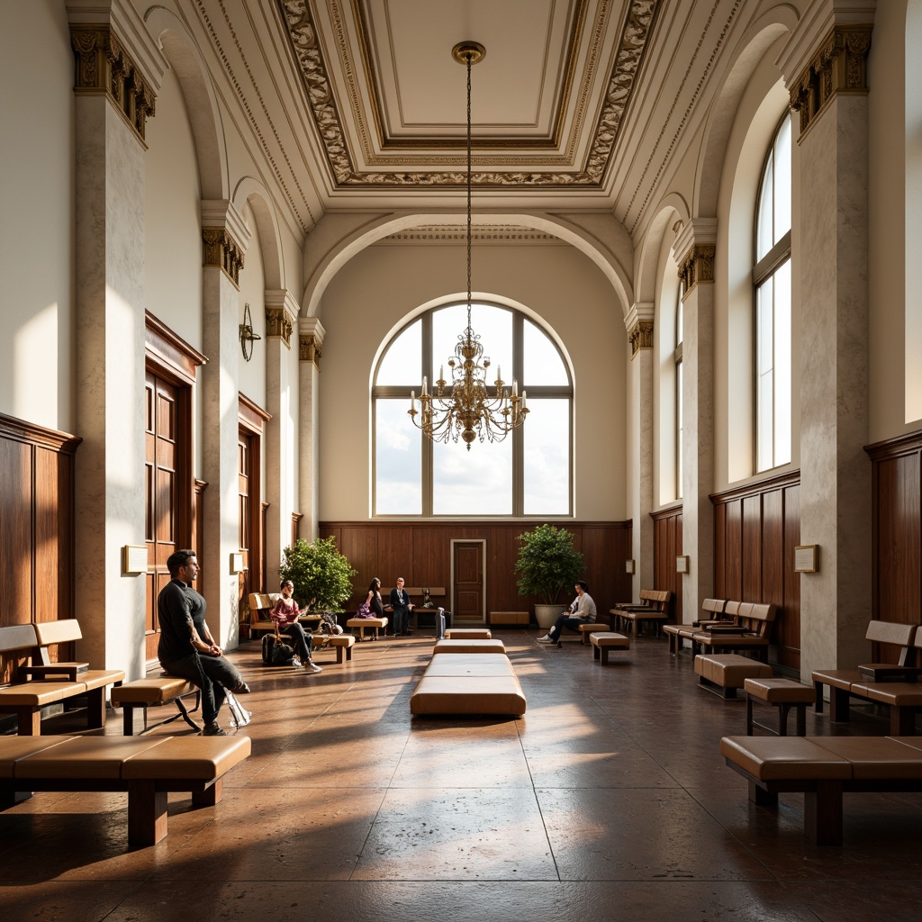 Prompt: Elegant gymnasium interior, neoclassical architecture, high ceilings, ornate moldings, white marble columns, rich wood paneling, polished bronze fixtures, subtle cream accents, soft warm lighting, atmospheric shadows, 3/4 composition, realistic textures, ambient occlusion, refined athletic equipment, leather-upholstered benches, vintage-inspired exercise machines, distressed wooden floors, grand chandeliers, symmetrical layouts, harmonious color harmony.