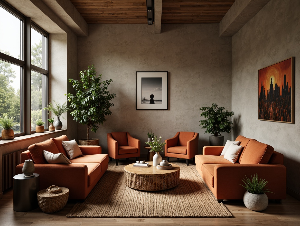 Prompt: Cozy living room, plush sofas, velvet armchairs, wooden coffee tables, metallic side tables, soft cushions, woven baskets, potted plants, warm ambient lighting, 3/4 composition, realistic textures, natural materials, earthy tones, minimalist decor, functional storage units, ergonomic design, comfortable seating arrangements, modern furniture pieces, sleek lines, bold color accents.