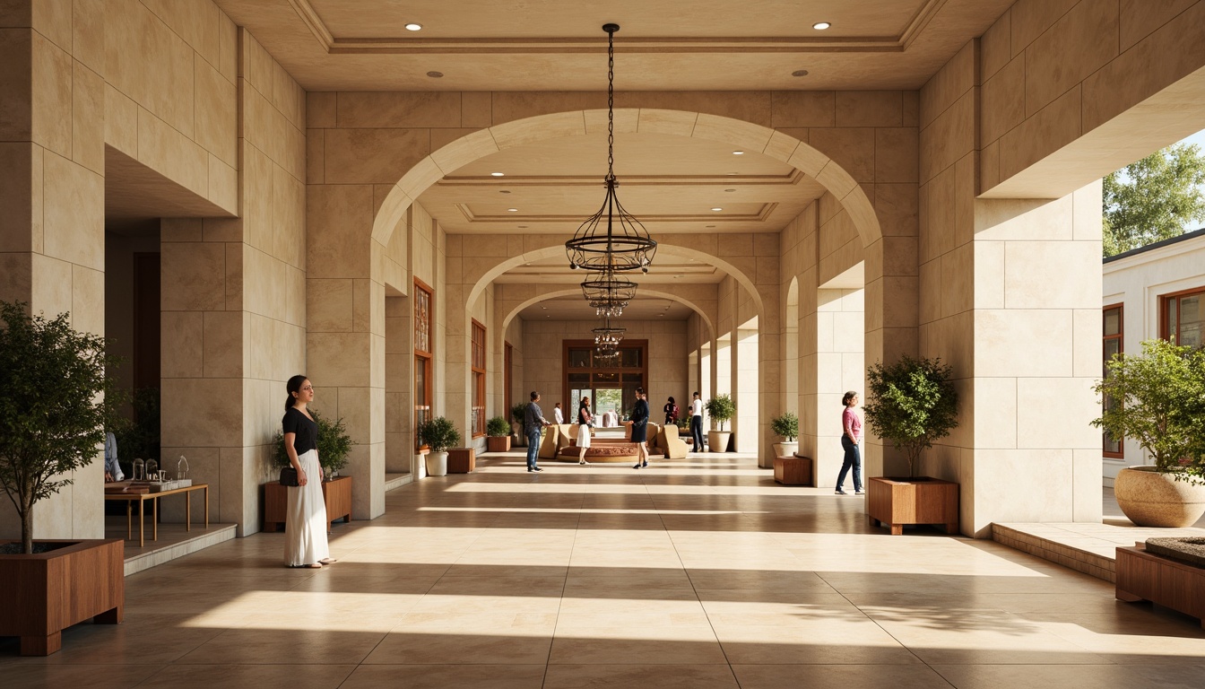 Prompt: Elegant healthcare center, neoclassical architecture, grand entrance, ornate columns, symmetrical facade, creamy marble walls, polished wooden floors, warm beige tones, soft warm lighting, subtle shadows, shallow depth of field, 1/2 composition, natural daylight, floor lamps, table lamps, chandeliers, ambient occlusion, realistic textures, intricate moldings, luxurious furnishings.