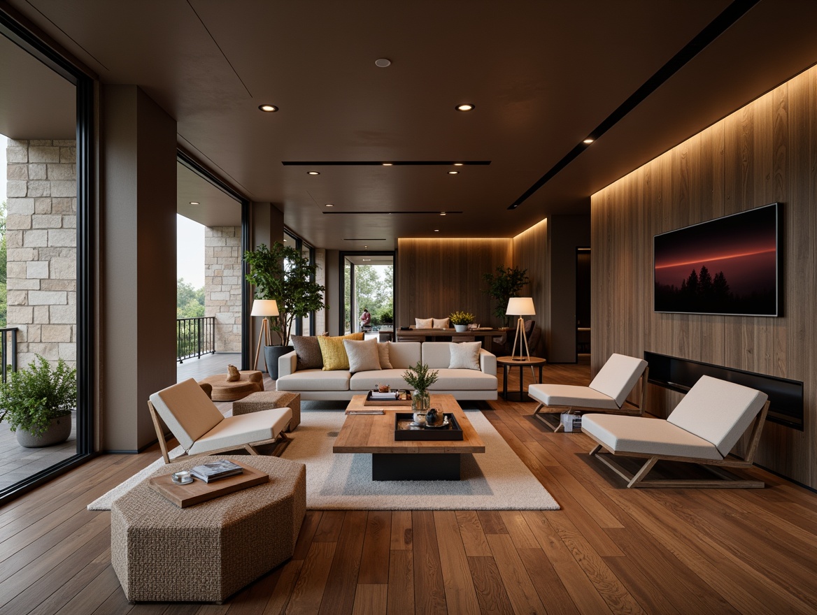 Prompt: Luxurious living room, hardwood flooring, dark wood tones, high-gloss finish, subtle grain patterns, comfortable seating area, soft warm lighting, cozy atmosphere, modern interior design, sleek furniture, minimal decor, neutral color palette, natural stone accents, sophisticated ambiance, shallow depth of field, 1/1 composition, realistic textures.