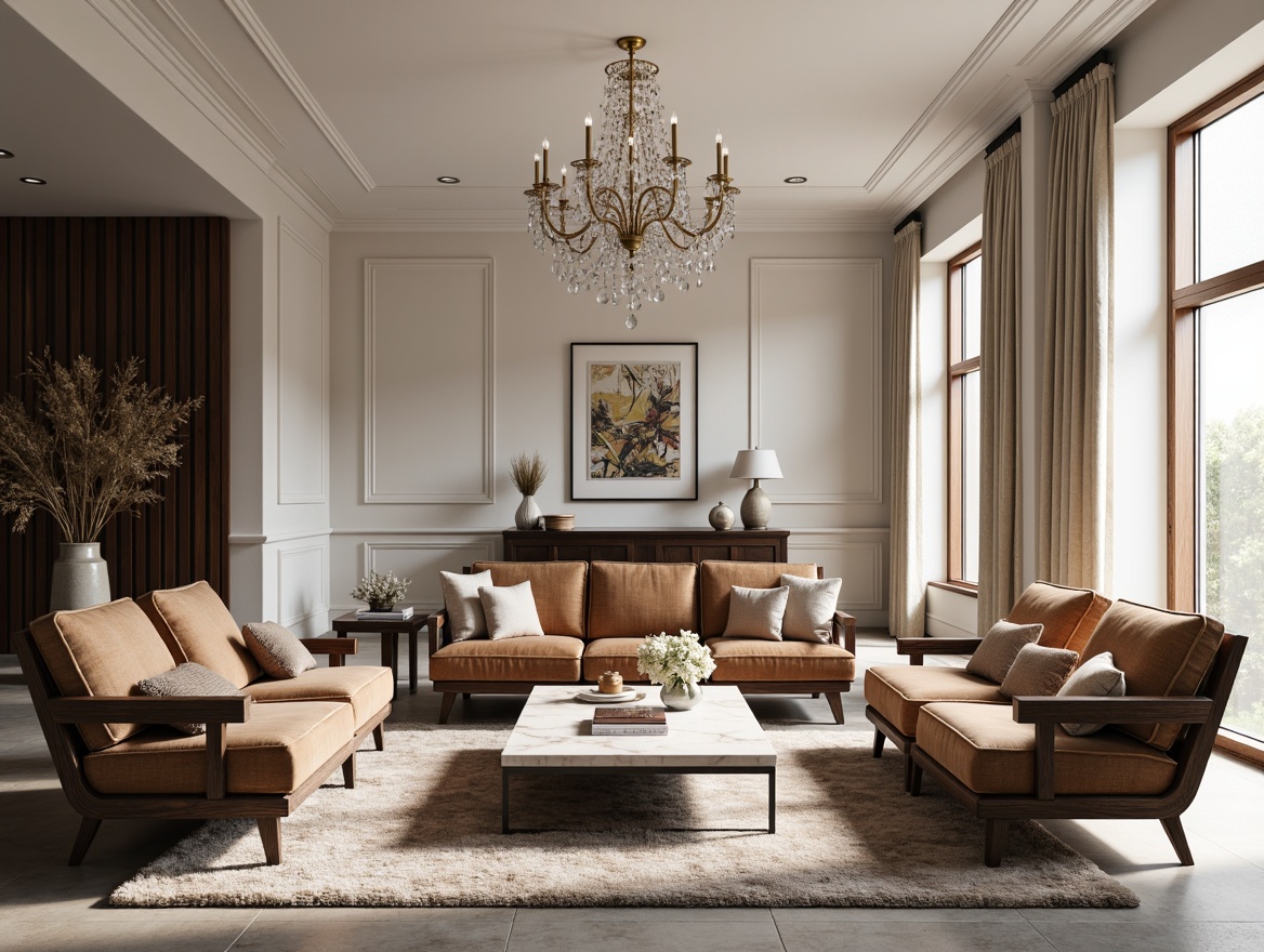 Prompt: Luxurious living room, velvet sofas, ornate wooden armchairs, marble coffee tables, crystal chandeliers, plush area rugs, elegant curtains, sophisticated neutral tones, rich wood accents, metallic decorative frames, refined minimalism, Scandinavian modernity, functional simplicity, abundant natural light, soft warm glow, 1/1 composition, realistic textures, ambient occlusion.