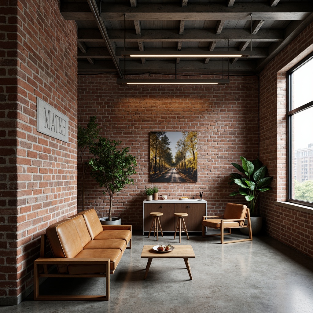 Prompt: Exposed brick walls, polished concrete floors, industrial metal beams, reclaimed wood accents, distressed leather furniture, minimalist decor, sleek metal lighting fixtures, metallic color palette, urban loft atmosphere, natural textures, raw unfinished aesthetic, high ceilings, open spaces, functional decor, edgy modern vibe, dramatic shadows, low-key warm lighting, 3/4 composition, shallow depth of field.