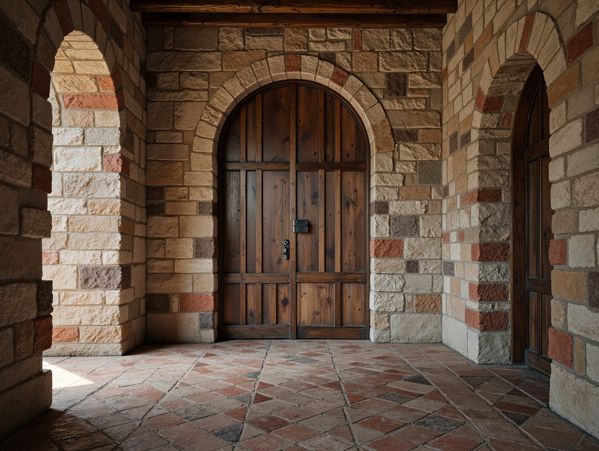 Prompt: Weathered stone walls, rustic brick facades, wooden accents, distressed metal panels, rough-hewn timber beams, earthy tone color palette, natural material textures, organic shape formations, abstract pattern compositions, warm ambient lighting, shallow depth of field, 1/1 composition, realistic renderings, subtle noise effects.