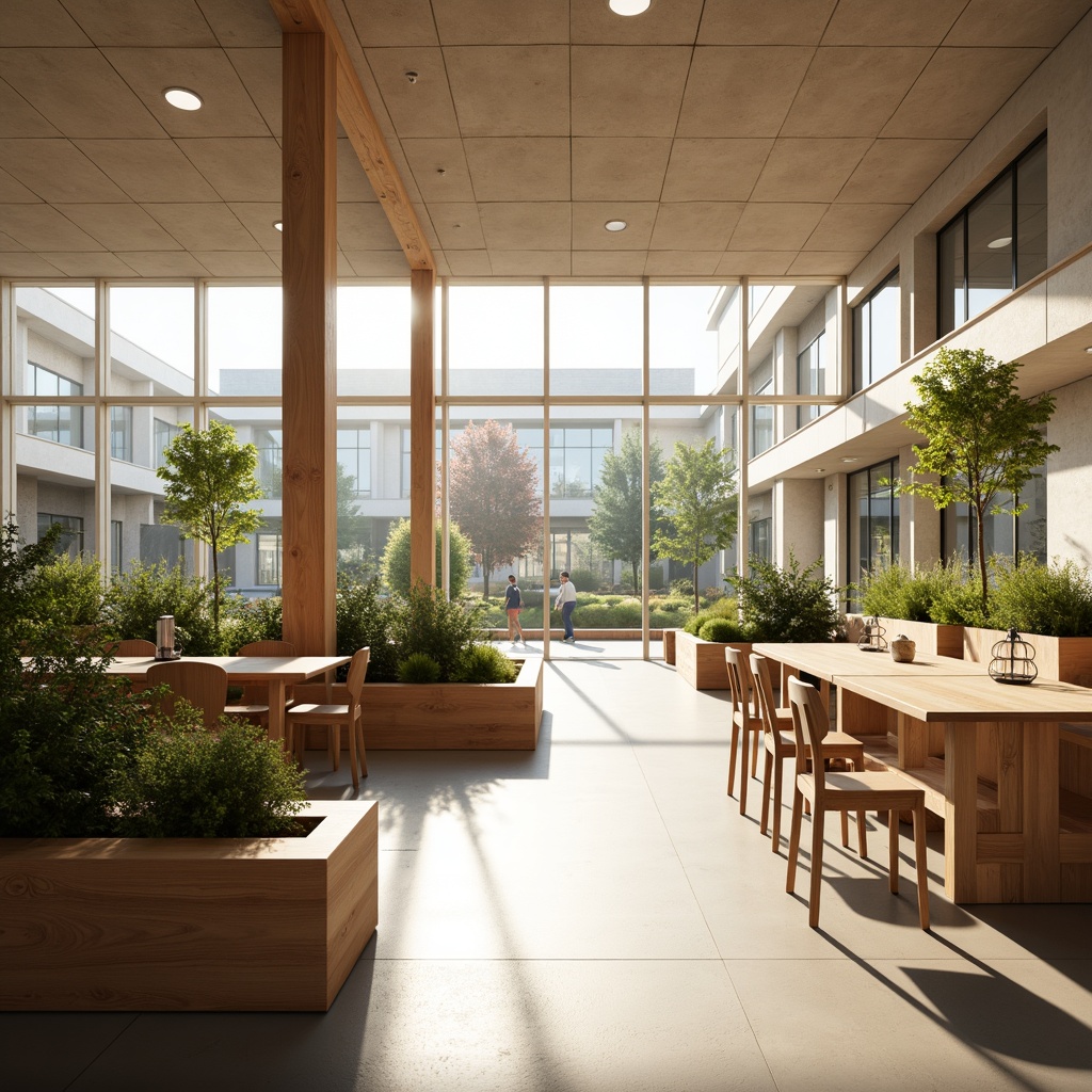 Prompt: Cozy university campus, Scandinavian-style interiors, natural light pouring in, minimal ornamentation, light wood tones, functional furniture, ergonomic chairs, wooden desks, greenery-filled planters, soft warm lighting, shallow depth of field, 1/1 composition, panoramic view, realistic textures, ambient occlusion, modern simplicity, Nordic-inspired accents, geometric patterns, earthy color palette.