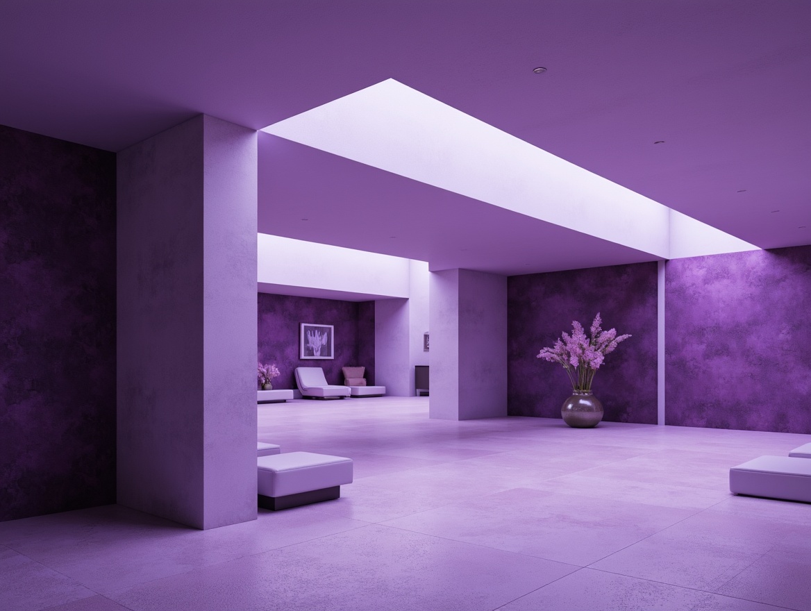 Prompt: Monochromatic purple tone, minimalist modern architecture, sleek lines, subtle gradient effects, matte finishes, luxurious velvet textures, rich plum accents, soft lavender hues, creamy whites, dark charcoal grays, sophisticated elegance, refined simplicity, abstract geometric patterns, moody atmospheric lighting, cinematic composition, shallow depth of field.