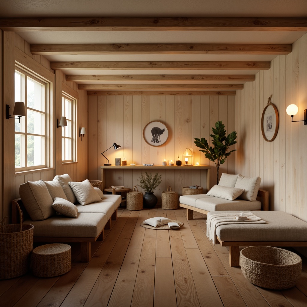 Prompt: Cozy Scandinavian theater, wooden floorboards, soft warm lighting, intimate seating arrangement, plush cushions, minimalist decor, light-colored walls, Nordic-inspired furniture, natural textiles, woven baskets, rustic wood accents, candlelit ambiance, gentle shadows, shallow depth of field, 1/1 composition, realistic rendering, ambient occlusion.