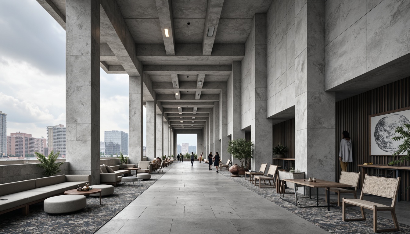 Prompt: Geometric hotel facade, rectangular windows, flat rooflines, industrial metal doors, minimalist lobby, monochromatic color scheme, functional furniture, tubular steel chairs, woven textile patterns, abstract artwork, concrete floors, exposed ductwork, brutalist architecture, urban cityscape, cloudy day, high contrast lighting, shallow depth of field, 1/1 composition, architectural photography, realistic materials, ambient occlusion.Let me know if this meets your requirements!