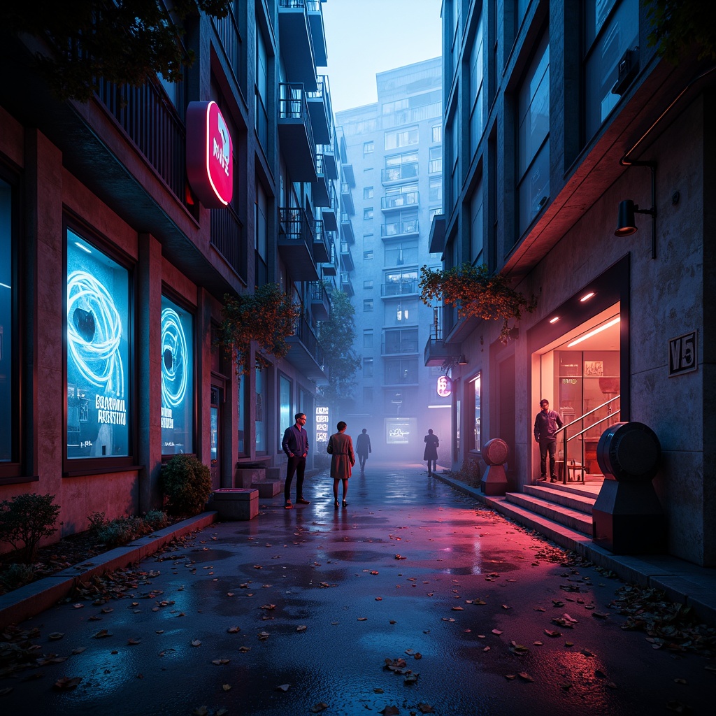 Prompt: Neon-lit dark alleys, urban futuristic backdrops, glowing LED lights, metallic sculptures, abstract geometric shapes, iridescent colors, holographic projections, misty atmospheric effects, eerie soundscapes, avant-garde architecture, cyberpunk elements, dystopian cityscapes, abandoned industrial sites, retro-futuristic machines, sci-fi inspired props, 3D printed art pieces, kinetic installations, interactive light exhibits, immersive experiences, 360-degree panoramic views, cinematic camera angles, high-contrast lighting, dramatic shading techniques.