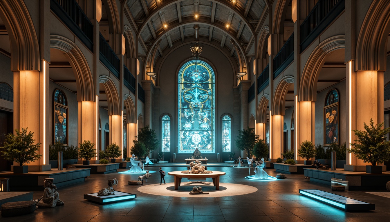 Prompt: Minimalist monastery interior, sacred atmosphere, futuristic furniture design, sleek metal frames, glowing neon accents, ambient LED lighting, avant-garde sculptures, holographic art installations, levitating chairs, curved wooden benches, translucent glass tables, iridescent fabric upholstery, cyberpunk-inspired patterns, ornate Gothic arches, vaulted ceilings, spiritual murals, mystical symbols, dim warm ambiance, shallow depth of field, 1/1 composition, cinematic view, realistic textures, ambient occlusion.