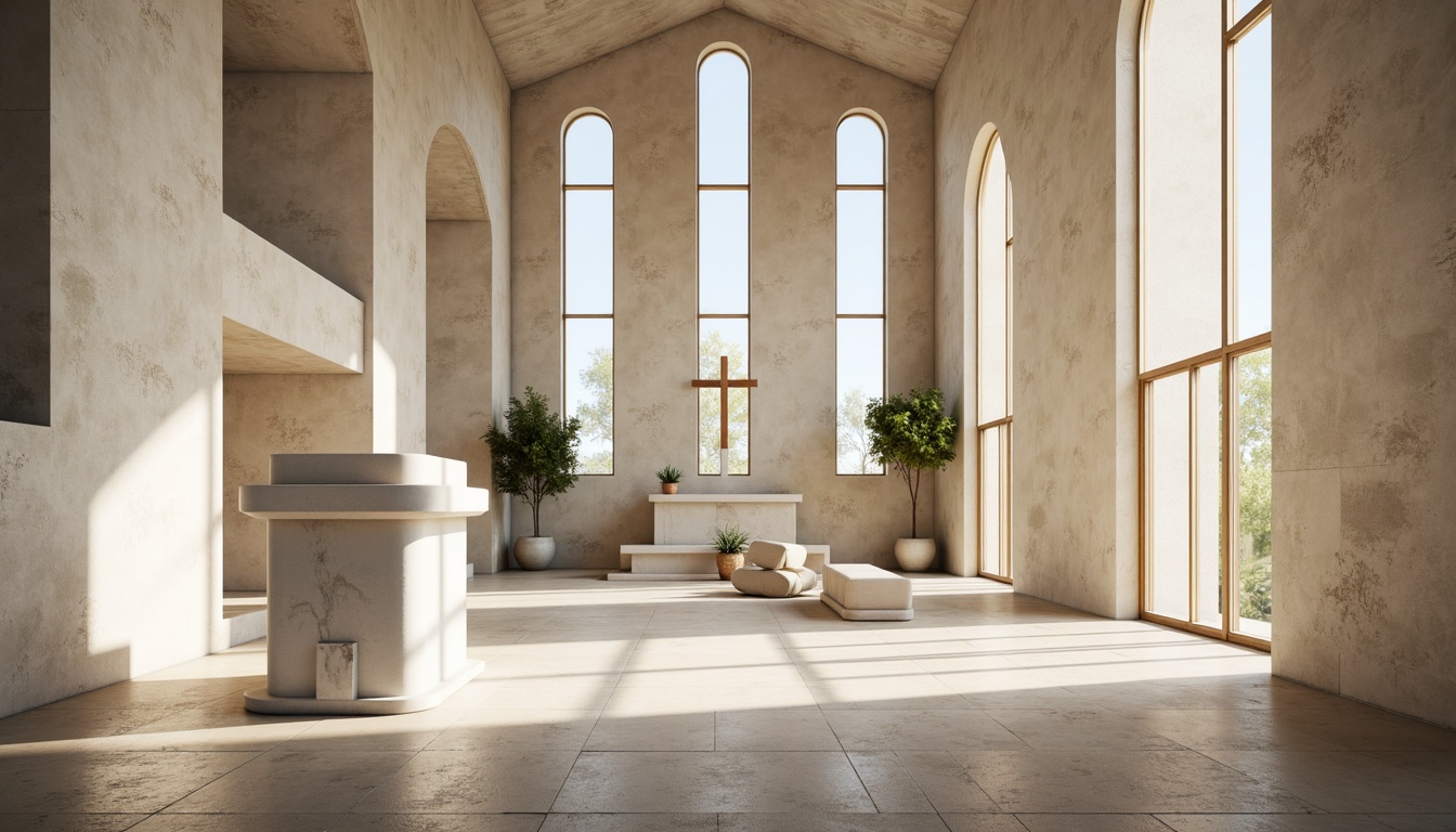 Prompt: Minimalist chapel, sleek stone floors, white marble altarpieces, stained glass windows, natural light pouring in, subtle shadows, gentle warm ambiance, simplicity and elegance, minimalist decor, sparse furnishings, calm atmosphere, peaceful sanctuary, vaulted ceilings, clerestory windows, soft diffused lighting, 1/1 composition, shallow depth of field, realistic textures, ambient occlusion.