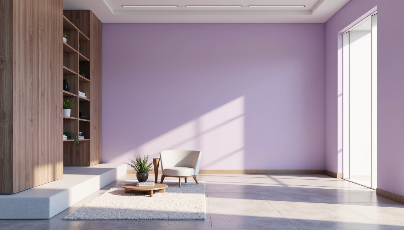 Prompt: Minimalist interior, calm atmosphere, soft purple hues, creamy whites, rich woods, sleek metallic accents, subtle geometric patterns, clean lines, sparse decor, elegant simplicity, morning natural light, gentle shadows, shallow depth of field, 1/1 composition, realistic textures, ambient occlusion.