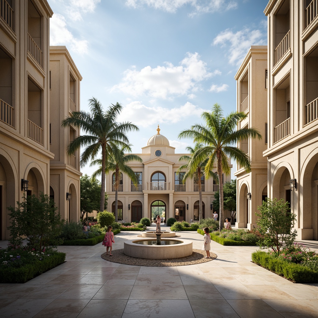 Prompt: Grandiose buildings, symmetrical facades, ornate details, classical columns, arches, domes, marble floors, intricate moldings, luxurious chandeliers, formal gardens, manicured lawns, central fountain, vibrant flowers, serene atmosphere, soft natural light, shallow depth of field, 1/1 composition, realistic textures, ambient occlusion.