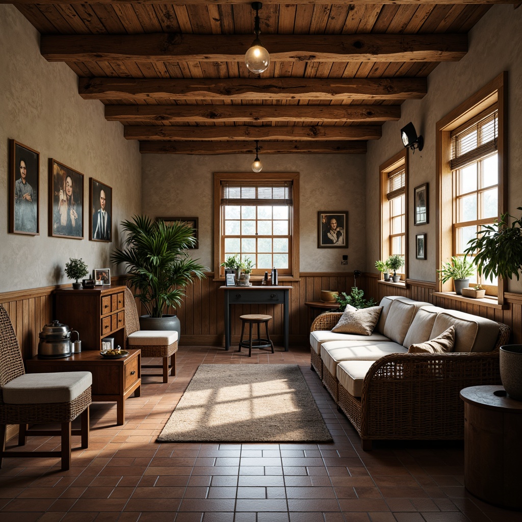 Prompt: Cozy clinic interior, rustic wooden accents, natural stone walls, earthy color palette, plush throw blankets, woven wicker furniture, vintage medical equipment, rich leather upholstery, intricate ceramic tiles, warm pendant lighting, soft diffused shadows, 1/2 composition, intimate atmosphere, realistic textures, ambient occlusion.Please let me know if this meets your requirements!