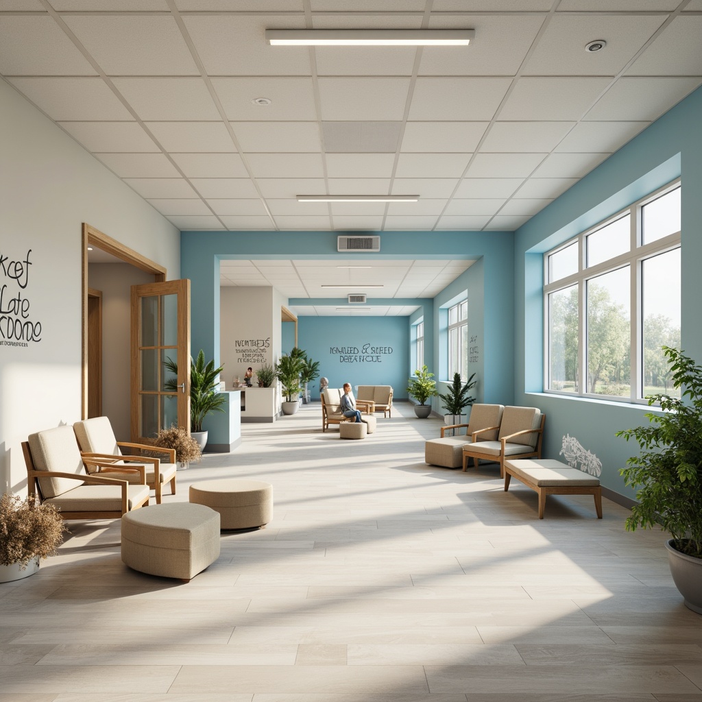 Prompt: \Soothing hospital interior, calming blue tones, creamy whites, warm beige accents, natural wood textures, gentle greenery, comfortable waiting areas, minimalist furniture, soft ambient lighting, subtle branding elements, inspirational quotes, serene atmosphere, shallow depth of field, 1/1 composition, realistic renderings, ambient occlusion.\Please let me know if you need any adjustments!