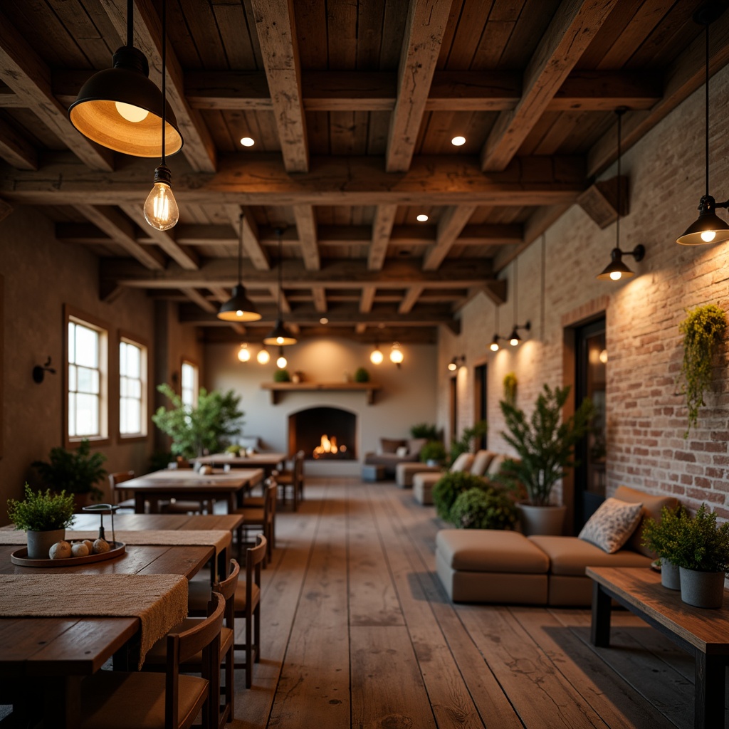 Prompt: Rustic farmhouse interior, vintage metal lanterns, distressed wooden beams, warm soft lighting, pendant lamps, metal shades, Edison bulbs, exposed brick walls, reclaimed wood accents, natural textiles, earthy color palette, cozy ambiance, rustic metal chandeliers, candle-like illumination, subtle shadows, 1/1 composition, warm color temperature, ambient occlusion.