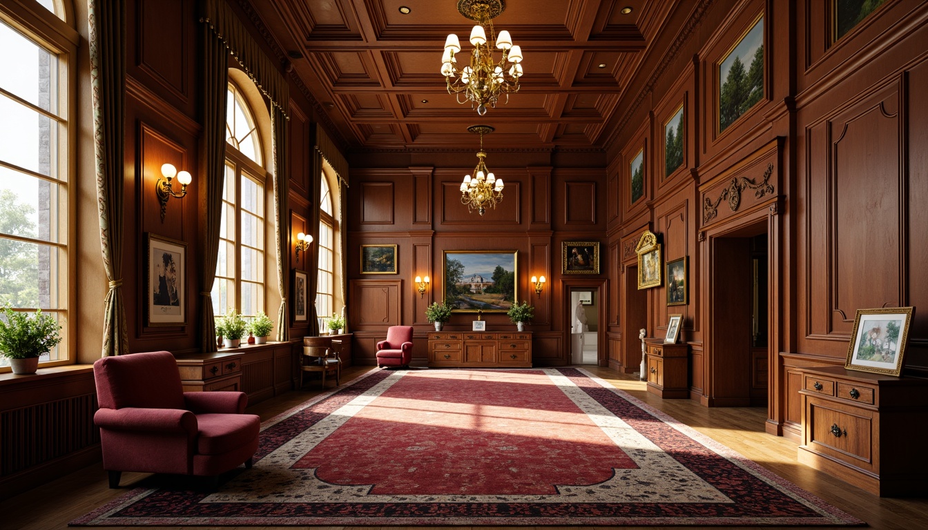 Prompt: Elegant classical school interior, rich wood tones, ornate moldings, luxurious velvet fabrics, antique bronze hardware, refined leather upholstery, intricate carvings, vintage educational artifacts, ornamental clock towers, majestic chandeliers, warm golden lighting, shallow depth of field, 1/2 composition, symmetrical layout, realistic textures, ambient occlusion.