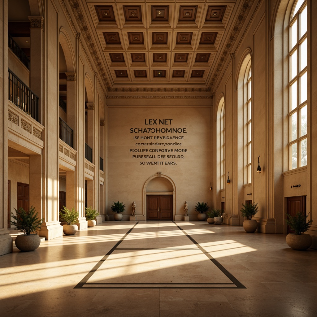 Prompt: Neoclassical gymnasium, grandiose columns, ornate moldings, rich wood tones, creamy marble floors, vaulted ceilings, symmetrical architecture, muted earthy palette, warm beige walls, deep umber accents, soft golden lighting, dramatic shadows, elegant typography, classical statues, athletic equipment, basketball courts, running tracks, motivational quotes, natural stone textures, subtle gradient effects, atmospheric misting, realistic reflections, cinematic composition.