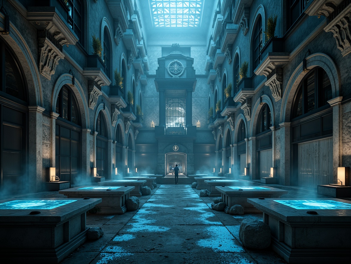 Prompt: Ancient monastery ruins, futuristic architecture integration, mystical ambiance, eerie silence, dimly lit corridors, vaulted ceilings, intricate stone carvings, ornate metalwork, levitating platforms, holographic projections, cyberpunk accents, neon-lit walkways, gravity-defying structures, sacred relics, ancient artifacts, misty atmosphere, soft blue lighting, shallow depth of field, 1/2 composition, wide-angle lens, cinematic framing, realistic textures, ambient occlusion.