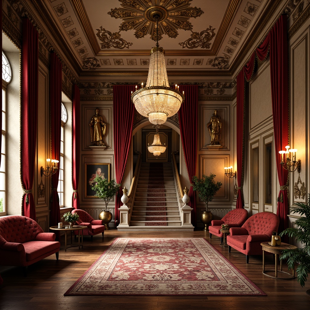 Prompt: Luxurious mansion, ornate facade, intricately carved stonework, grand entrance, opulent chandeliers, crystal fixtures, lavish furnishings, velvet drapes, gilded frames, Baroque-inspired ornaments, marble columns, polished wood floors, lavish textiles, rich jewel-toned color palette, dramatic lighting, warm golden glow, shallow depth of field, 1/1 composition, realistic textures, ambient occlusion.