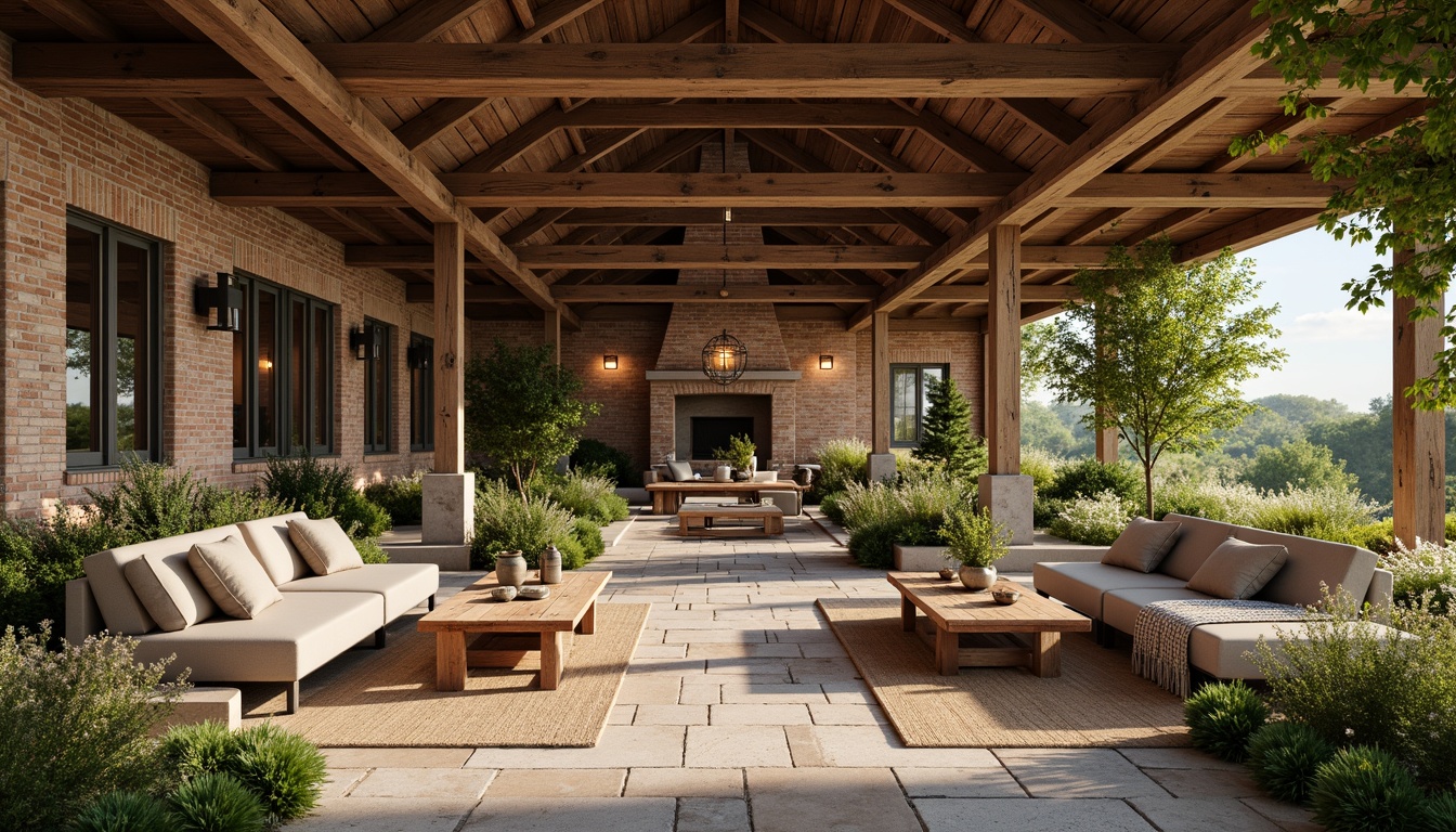 Prompt: Rustic farmhouse, vintage wooden beams, distressed brick walls, earthy color palette, natural stone floors, reclaimed wood furniture, antique metal decorations, cozy throw blankets, lush greenery, wildflowers, sunny afternoon, warm soft lighting, shallow depth of field, 3/4 composition, panoramic view, realistic textures, ambient occlusion.