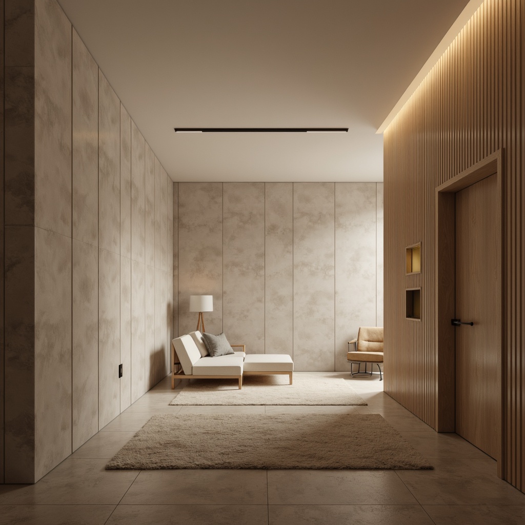 Prompt: Simple modern interior, clean lines, monochromatic color scheme, subtle textures, natural materials, wooden accents, minimalist furniture, hidden lighting sources, soft warm glow, ambient indirect illumination, low-contrast ratio, 1/1 composition, shallow depth of field, realistic reflections, soft shadows, calm atmosphere.