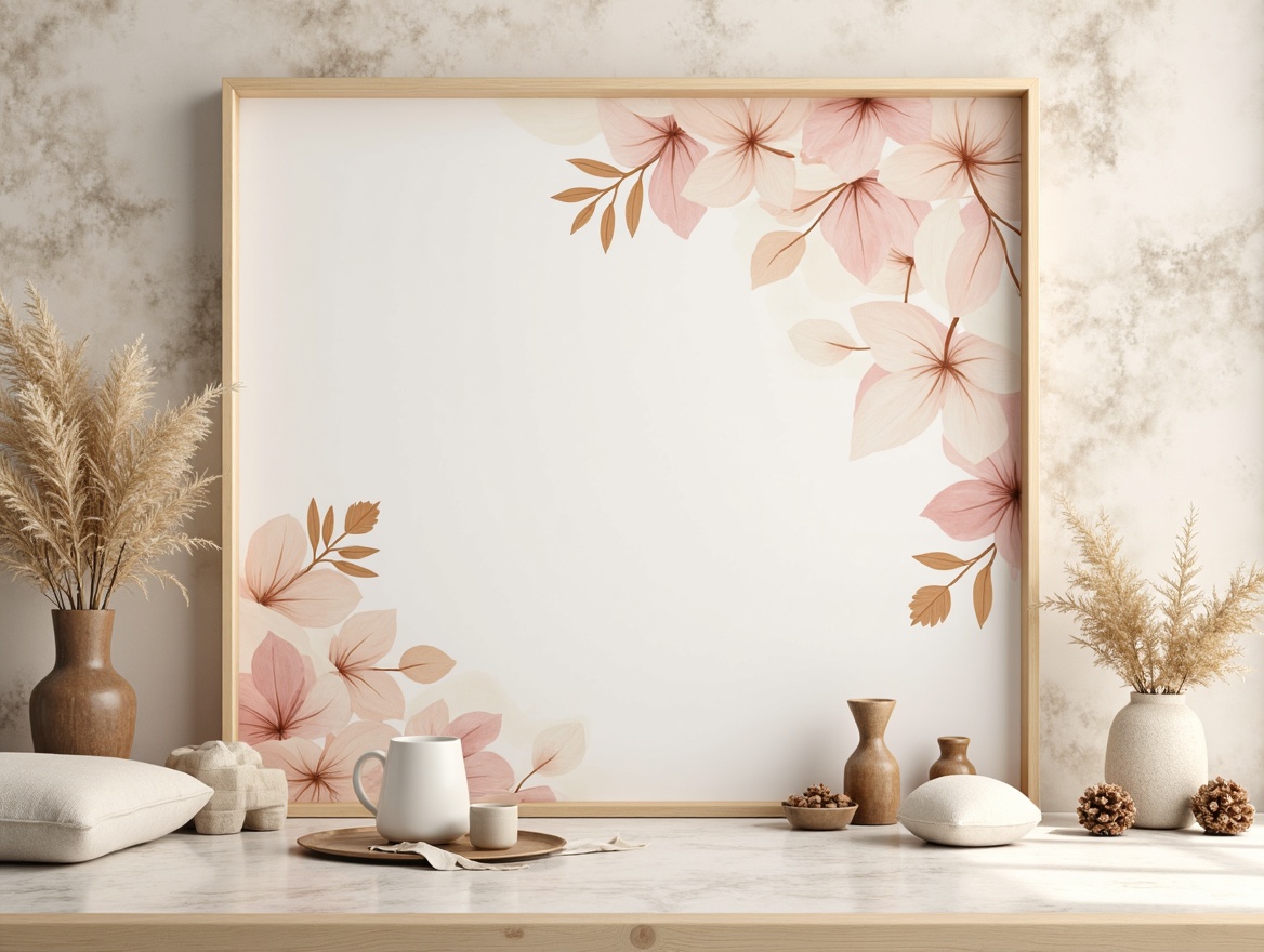 Prompt: Soft pastel hues, creamy whites, warm beige tones, rich wood accents, natural stone textures, elegant metallic frames, subtle gradient effects, calming ombre transitions, serene watercolor backgrounds, delicate floral patterns, whimsical hand-drawn illustrations, gentle color blending, atmospheric lighting, shallow depth of field, 2/3 composition, dreamy soft focus, romantic warm glow.