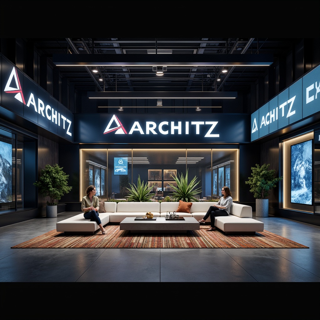 Prompt: Minimalist interior, sleek signage, modern typography, bold color schemes, metallic accents, glass surfaces, subtle LED lighting, clean lines, geometric shapes, abstract patterns, futuristic aesthetic, high-contrast visuals, 3D visual effects, shallow depth of field, cinematic composition, realistic textures, ambient occlusion.