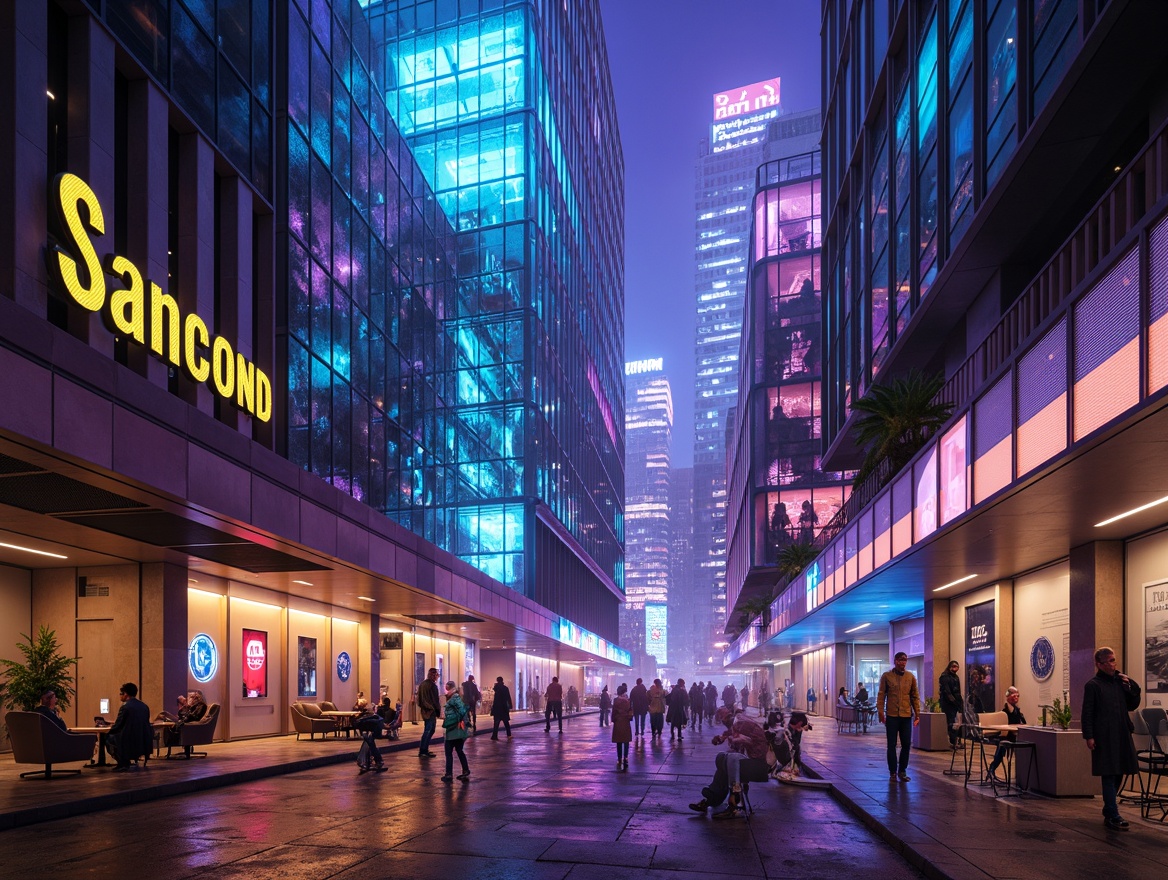 Prompt: Neon-lit cityscape, sleek metallic skyscrapers, holographic advertisements, vibrant LED lights, iridescent glass facades, futuristic transportation hubs, cyberpunk alleys, neon-drenched rain, misty atmospheric effects, glowing blue accents, electric purple hues, radiant orange highlights, luminescent greenery, intricate circuit board patterns, high-tech gadgetry, minimalist furniture, avant-garde sculptures, retro-futuristic decor, dynamic 3D projections, shallow depth of field, cinematic composition, futuristic architecture, realistic textures, ambient occlusion.