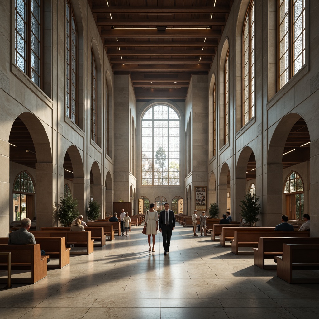 Prompt: Elegant church interior, minimalist decor, sleek lines, monochromatic color scheme, polished marble floors, stained glass windows, modernist architecture, geometric patterns, textured stone walls, warm ambient lighting, shallow depth of field, 1/2 composition, soft focus, atmospheric haze, subtle shadows, luxurious fabrics, metallic accents, refined wood tones, ornate details, dramatic ceiling heights, spacious open areas.